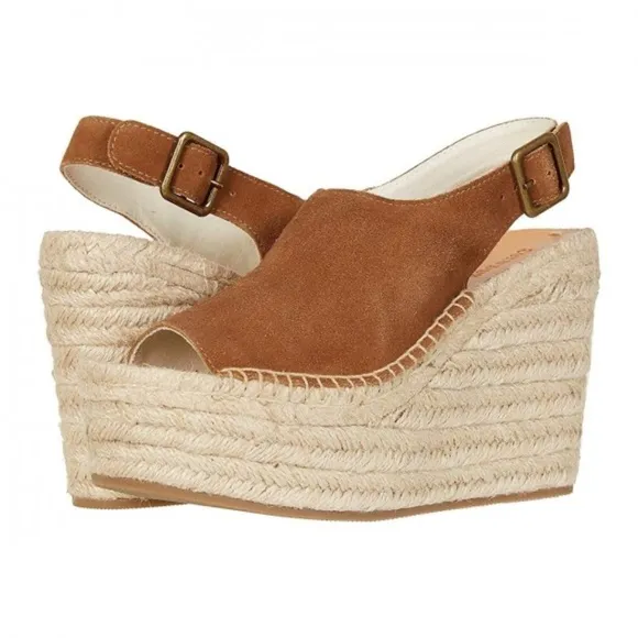 Soludos Sevilla Walnut Tan Suede Espadrille Platform Wedge Slingback Sandals 9