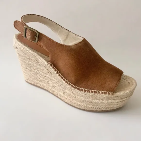 Soludos Sevilla Walnut Tan Suede Espadrille Platform Wedge Slingback Sandals 9
