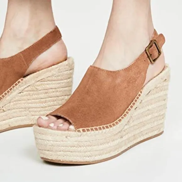 Soludos Sevilla Walnut Tan Suede Espadrille Platform Wedge Slingback Sandals 9