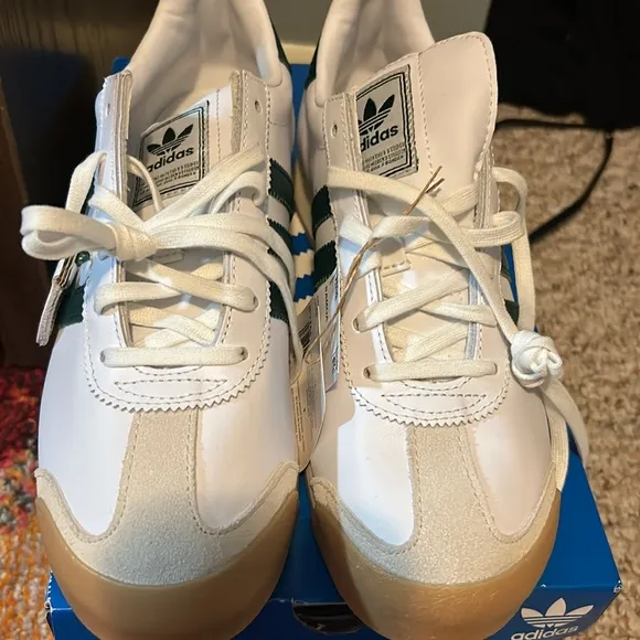 Somoa J Adidas White and Green Sneakers