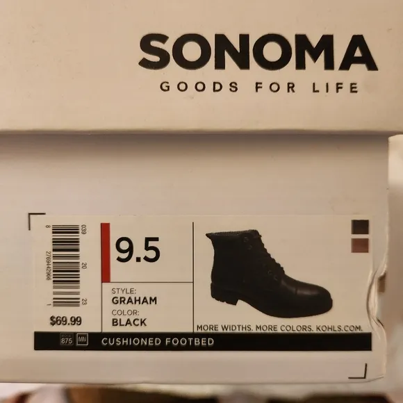 Sonoma Men's Black Graham Ankle Boots Size 9.5M New With Box