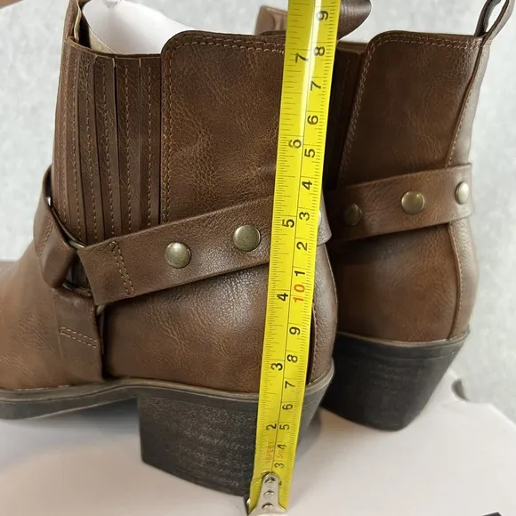 Sonoma Western Ankle Boots Womens Size 7.5 Block Heel Brown Faux Leather New
