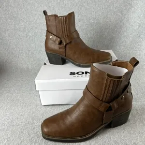 Sonoma Western Ankle Boots Womens Size 7.5 Block Heel Brown Faux Leather New