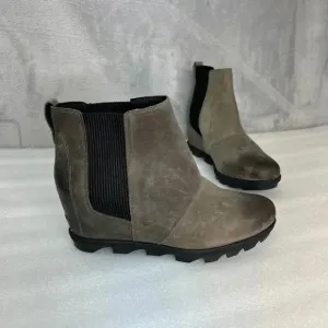Sorel Boots Womens 11 Joan Of Arctic Chelsea Slip On Wedge Booties Brown Leather