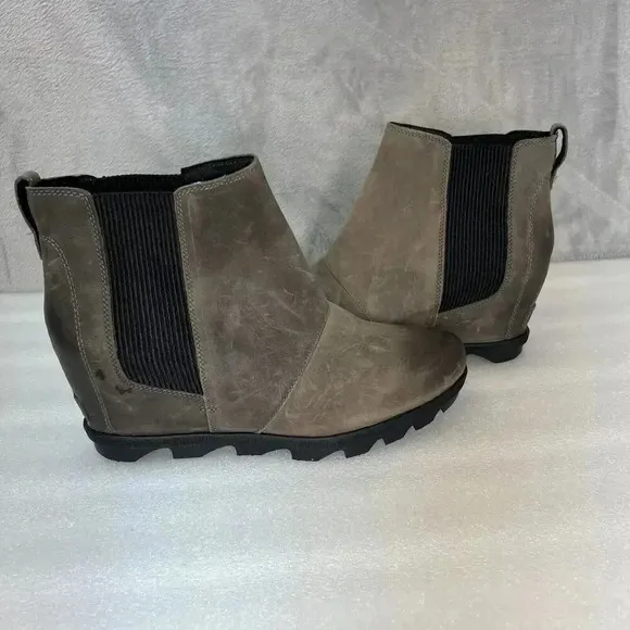 Sorel Boots Womens 11 Joan Of Arctic Chelsea Slip On Wedge Booties Brown Leather