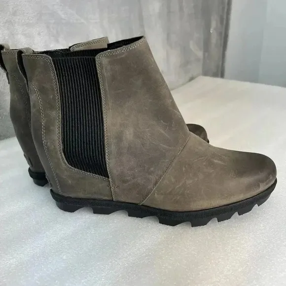 Sorel Boots Womens 11 Joan Of Arctic Chelsea Slip On Wedge Booties Brown Leather