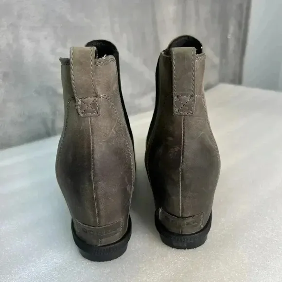 Sorel Boots Womens 11 Joan Of Arctic Chelsea Slip On Wedge Booties Brown Leather