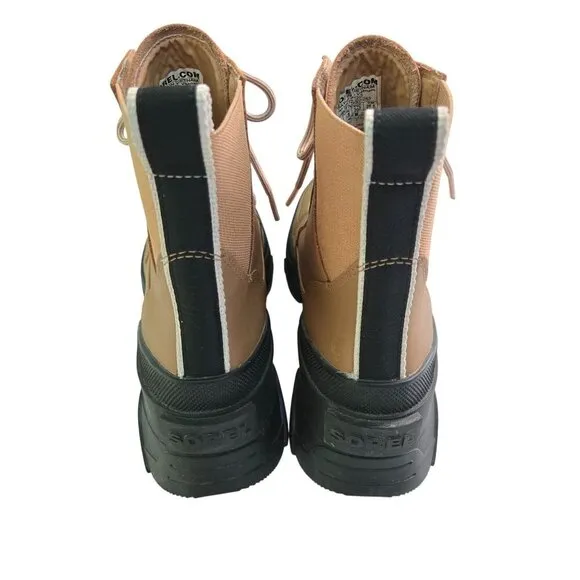 Sorel Brex Lace Up Waterproof Boots Tawny Buff Black Size 8.5