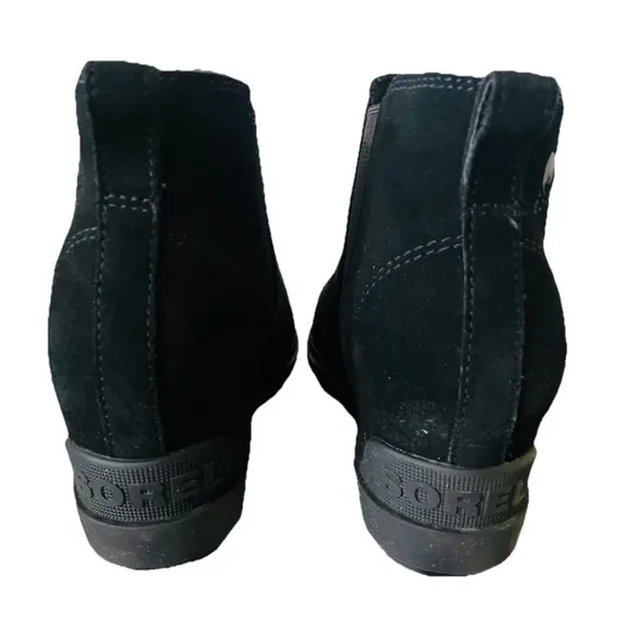 Sorel Evie II Chelsea Ankle Boots Black Suede Leather Women’s Size 10