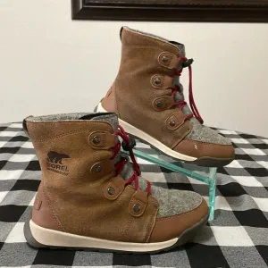 SOREL Explorer Joan Felt Brown Suede Leather Waterproof Winter Boot 5Y/6.5 Women