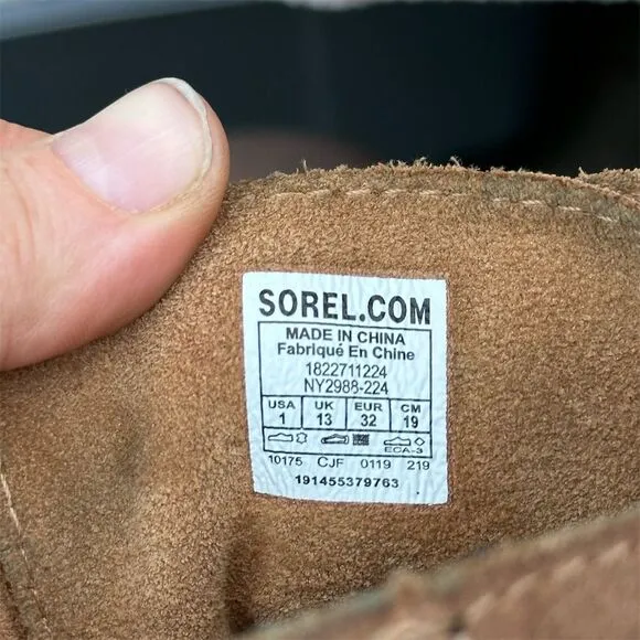 Sorel Girls' Wedge Boots Size 1 Brown Waterproof Suede Lace Up