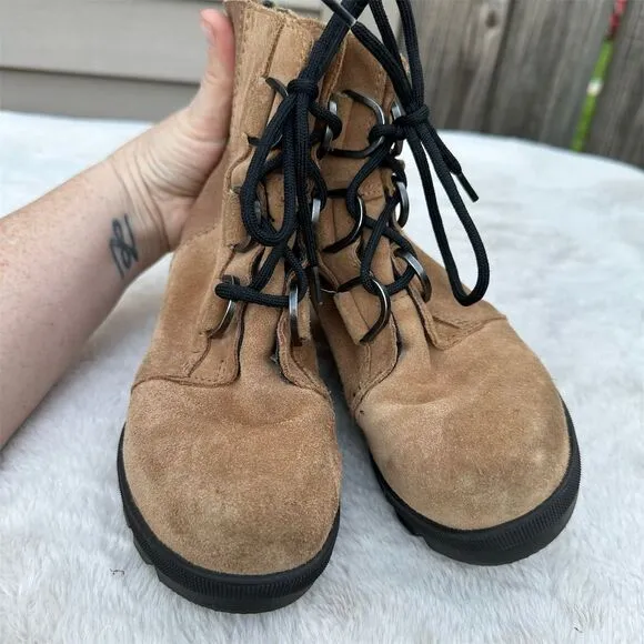 Sorel Girls' Wedge Boots Size 1 Brown Waterproof Suede Lace Up