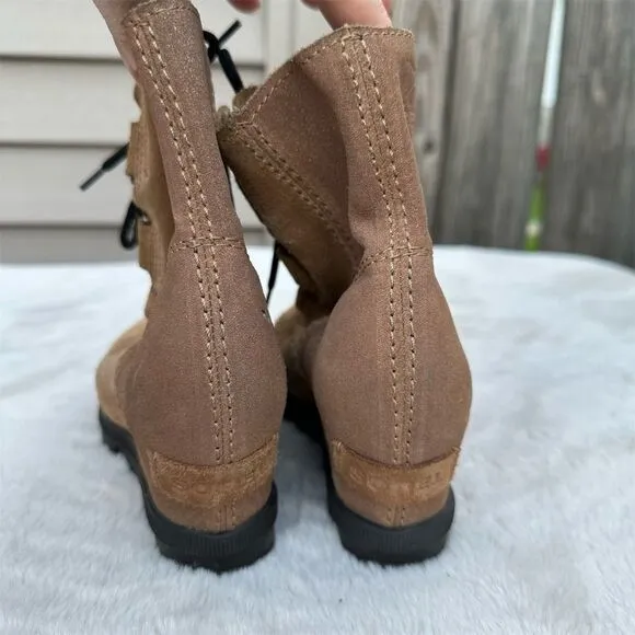 Sorel Girls' Wedge Boots Size 1 Brown Waterproof Suede Lace Up