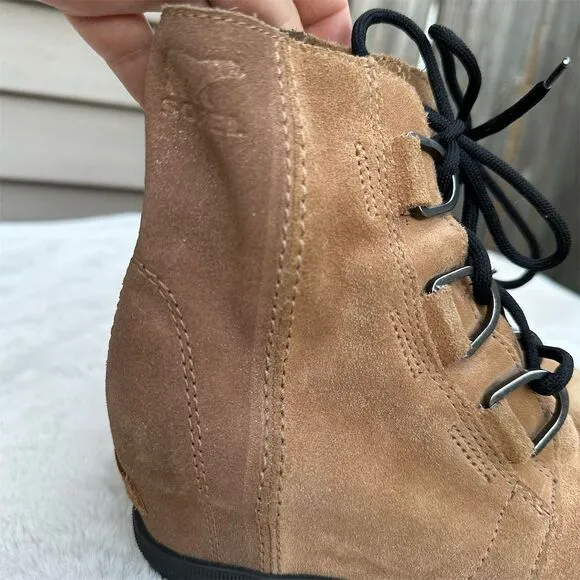 Sorel Girls' Wedge Boots Size 1 Brown Waterproof Suede Lace Up