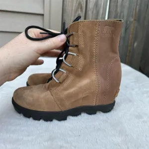 Sorel Girls' Wedge Boots Size 1 Brown Waterproof Suede Lace Up