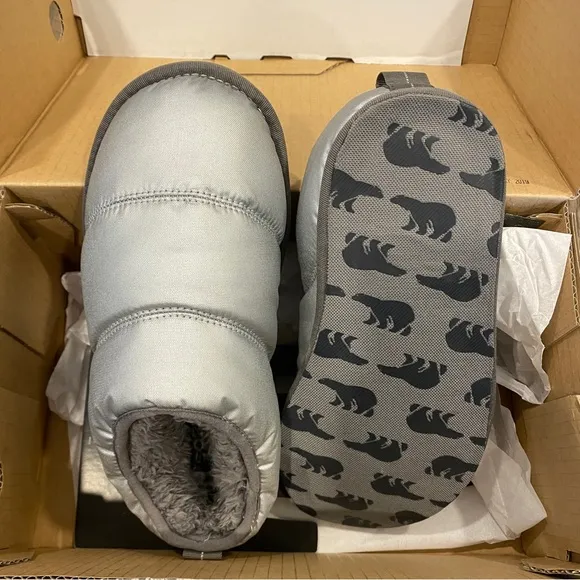Sorel Hadley Pure Silver Puffy Winter Warm Slip On Slippers Shoes Flats 6 NIB