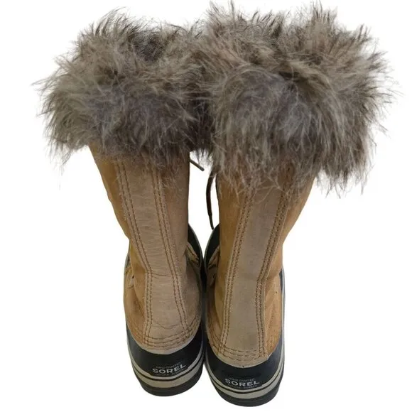Sorel Joan Of Arctic Beige Suede Lace Up Faux Fur Lined Mid Calf Boots Size 6