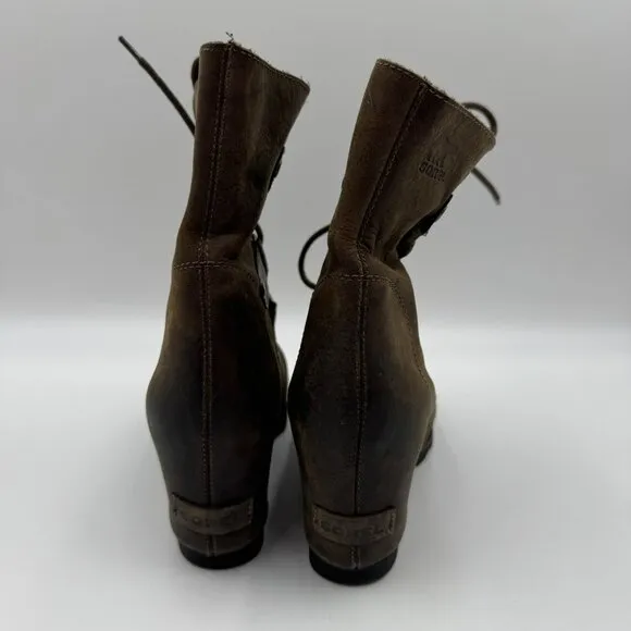 Sorel Joan Of Arctic Wedge Boots Brown Rustic Leather Lace-Up Womens Size 9