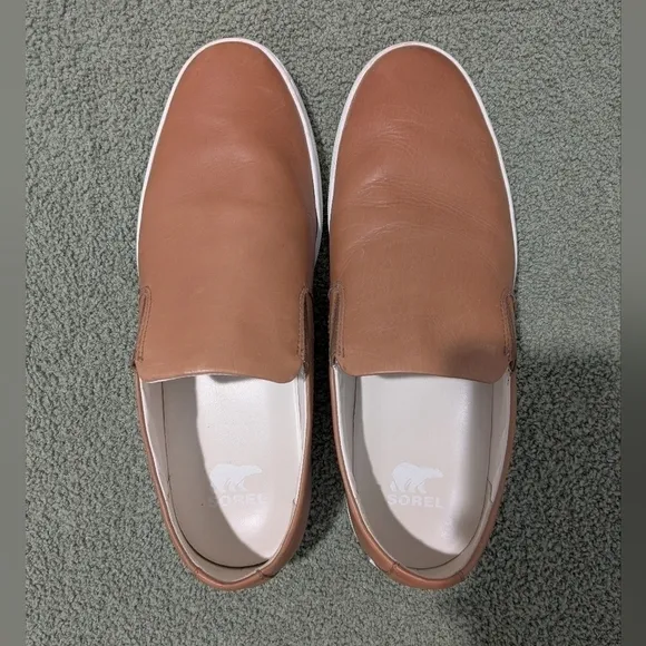 Sorel Men's Brown Leather Waterproof Caribou Mod Slip On Sneakers Size 10.5