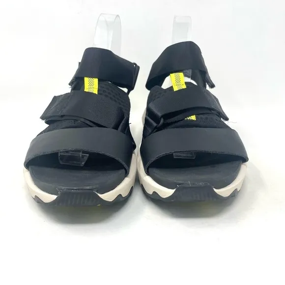 Sorel NL4074 Kinetic Impact Sandals Black White Yellow Womens 9
