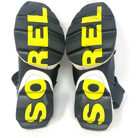 Sorel NL4074 Kinetic Impact Sandals Black White Yellow Womens 9