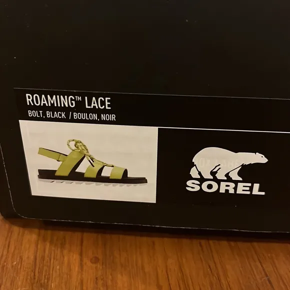 Sorel Roaming Lace Sandals Shoes New Bolt Yellow Black Women’s size 7.5