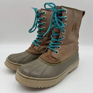 Sorel Waterproof Boots With Removable Liner Womens Size 8 Green Tan Durable