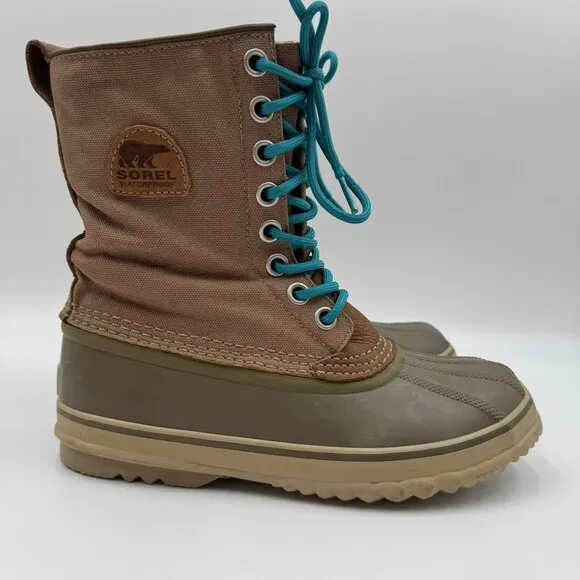 Sorel Waterproof Boots With Removable Liner Womens Size 8 Green Tan Durable