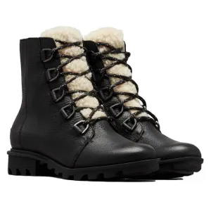 Sorel Women Phoenix Short Lace Cozy Wedge Combat Boots Size US 6M Black Leather