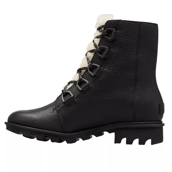 Sorel Women Phoenix Short Lace Cozy Wedge Combat Boots Size US 6M Black Leather