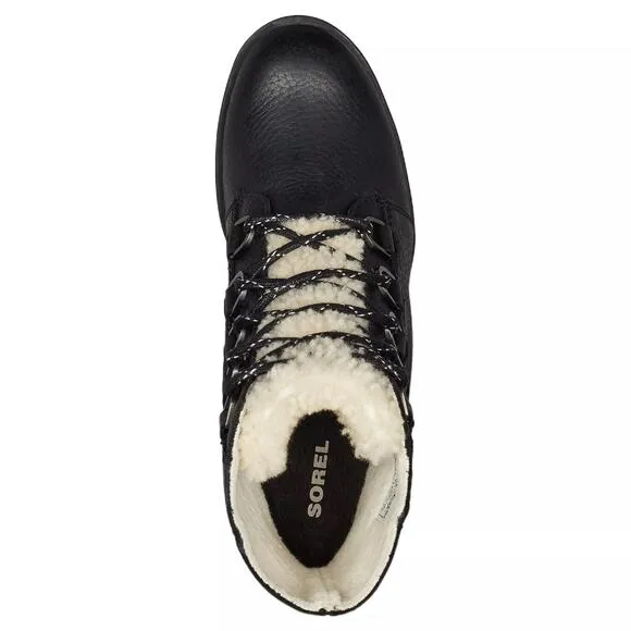 Sorel Women Phoenix Short Lace Cozy Wedge Combat Boots Size US 6M Black Leather