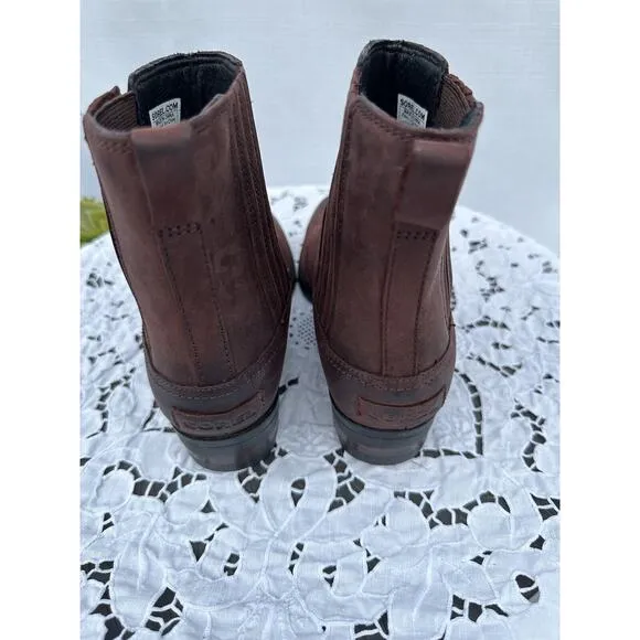 Sorel Womens 8 Burgundy Red Waterproof Heeled Ankle Boots Slip On*** RUNS Small*