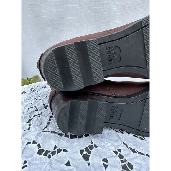 Sorel Womens 8 Burgundy Red Waterproof Heeled Ankle Boots Slip On*** RUNS Small*