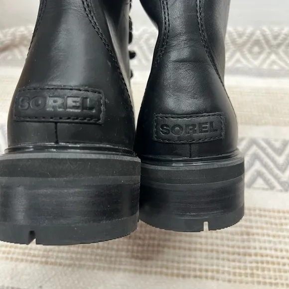 Sorel Women's Lennox Lace Black Waterproof Leather Combat Boots Size 9.5 NWOT