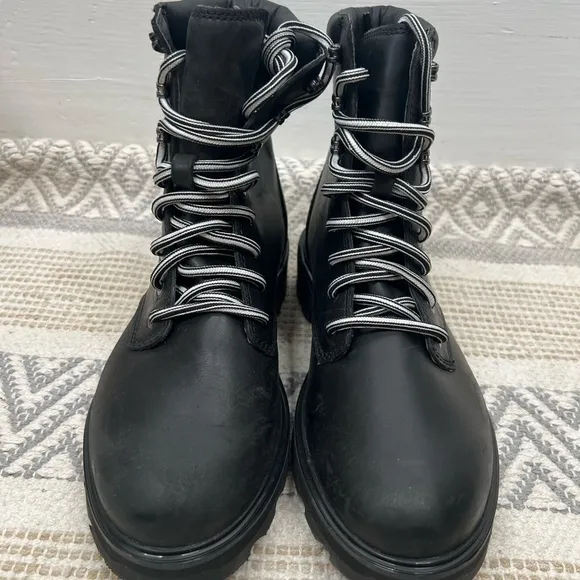 Sorel Women's Lennox Lace Black Waterproof Leather Combat Boots Size 9.5 NWOT