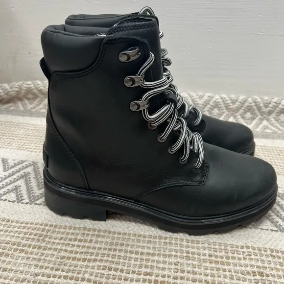 Sorel Women's Lennox Lace Black Waterproof Leather Combat Boots Size 9.5 NWOT