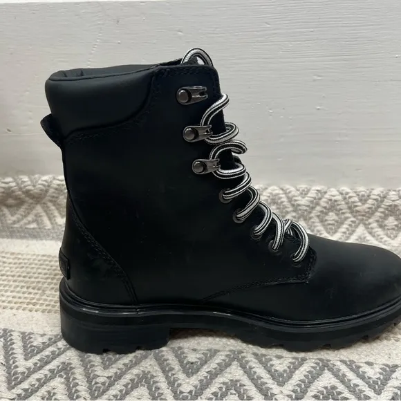 Sorel Women's Lennox Lace Black Waterproof Leather Combat Boots Size 9.5 NWOT