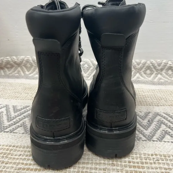 Sorel Women's Lennox Lace Black Waterproof Leather Combat Boots Size 9.5 NWOT