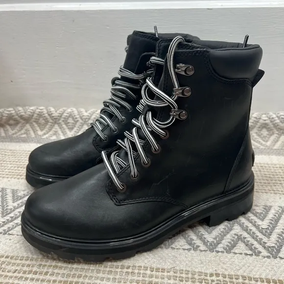 Sorel Women's Lennox Lace Black Waterproof Leather Combat Boots Size 9.5 NWOT