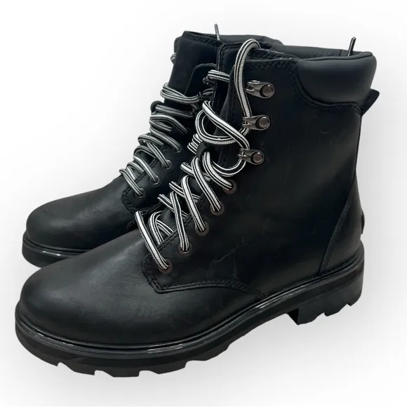 Sorel Women's Lennox Lace Black Waterproof Leather Combat Boots Size 9.5 NWOT