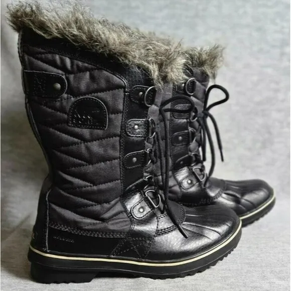 Sorel Womens Tofino II Black Waterproof Faux Fur Snow Rain Winter Boots Size 8.5