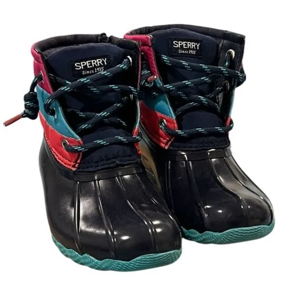 Sperry Girls Saltwater Jr Waterproof Boots Navy/Multicolor Size 10M New In Box