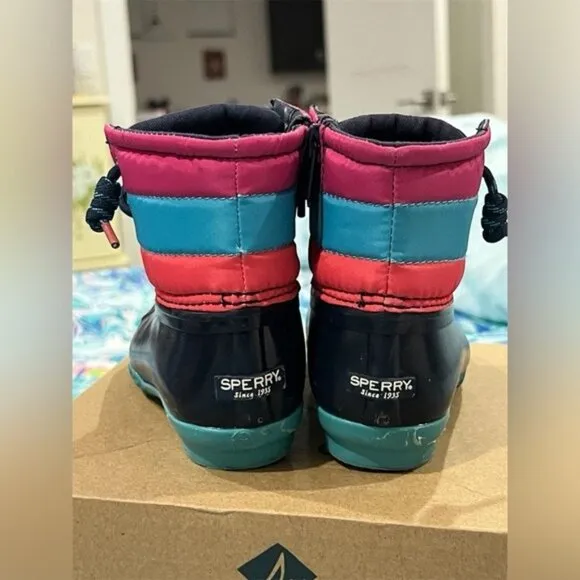 Sperry Girls Saltwater Jr Waterproof Boots Navy/Multicolor Size 10M New In Box
