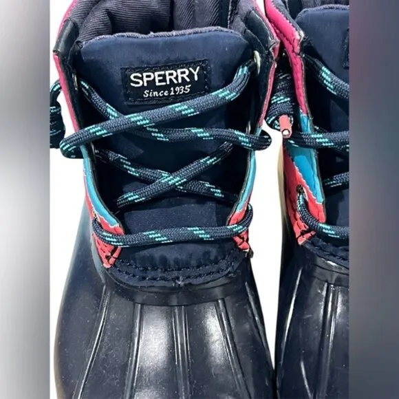 Sperry Girls Saltwater Jr Waterproof Boots Navy/Multicolor Size 10M New In Box
