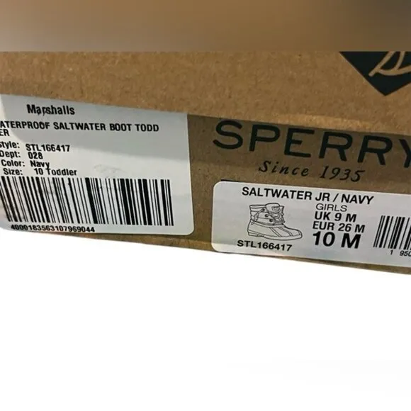 Sperry Girls Saltwater Jr Waterproof Boots Navy/Multicolor Size 10M New In Box