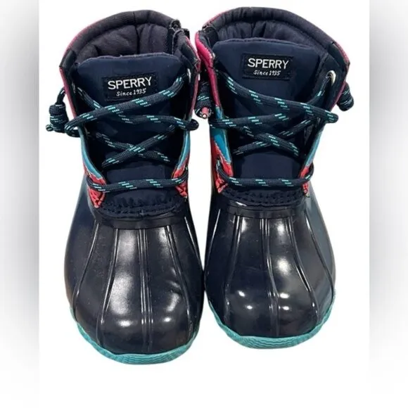 Sperry Girls Saltwater Jr Waterproof Boots Navy/Multicolor Size 10M New In Box