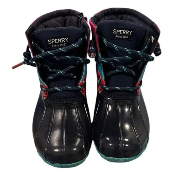 Sperry Girls Saltwater Jr Waterproof Boots Navy/Multicolor Size 10M New In Box
