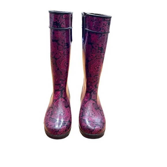 Sperry Pelican T Paisley Get Wet Waterproof Rubber Rain Tall Boot 8M Pin…