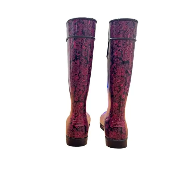 Sperry Pelican T Paisley Get Wet Waterproof Rubber Rain Tall Boot 8M Pin…