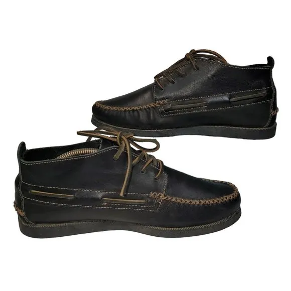 Sperry Top Sider Chukka Boots Black Leather Moc-Toe Non-Marking Lumberjack